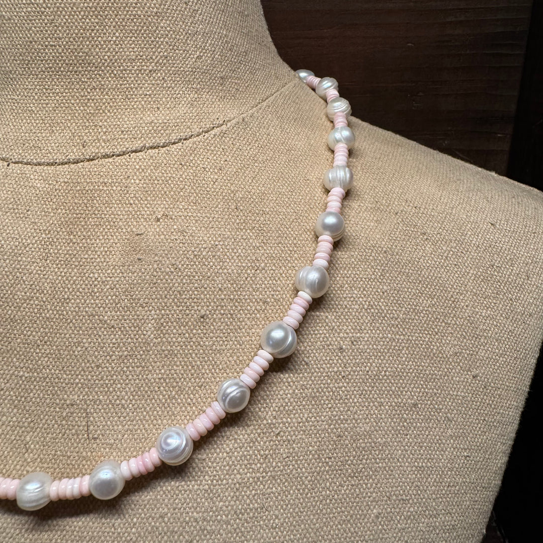 Freshwater Pearl and Pink Conch Necklace