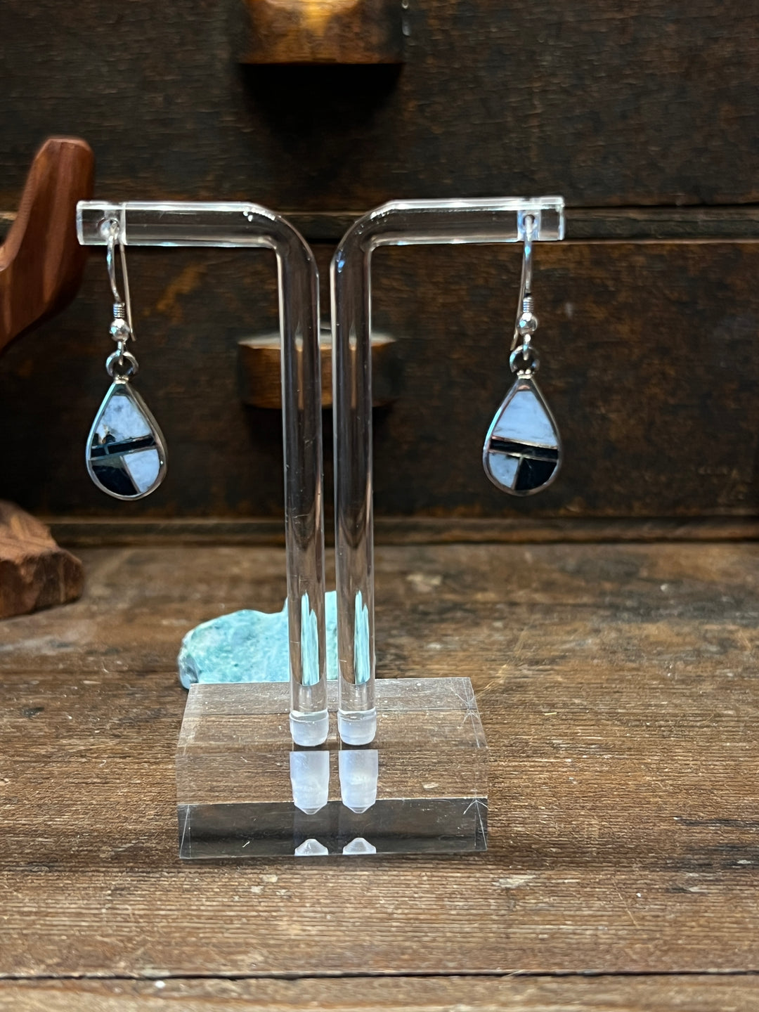 White Buffalo Inlay Tear Drop Earrings