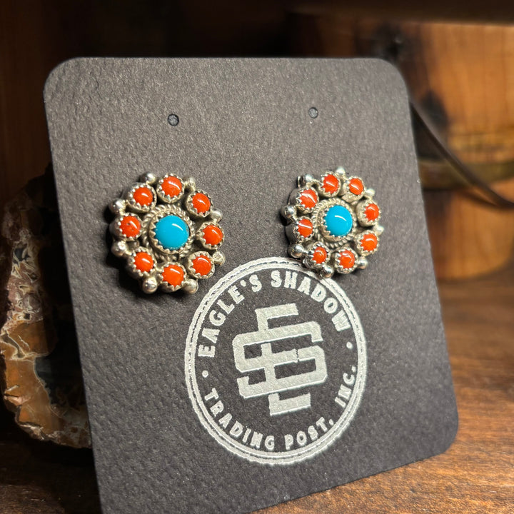 Coral & Turquoise Cluster Studs