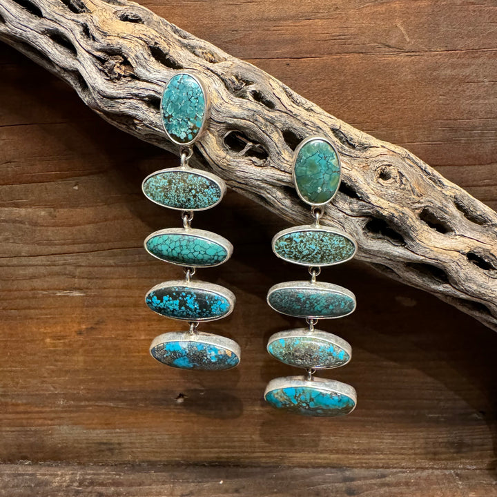 Spiderweb Kingman Turquoise Oval Drop Earrings