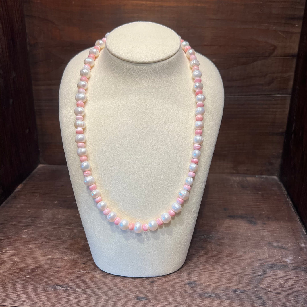 Pink Conch Shell & Freshwater Pearls Necklace