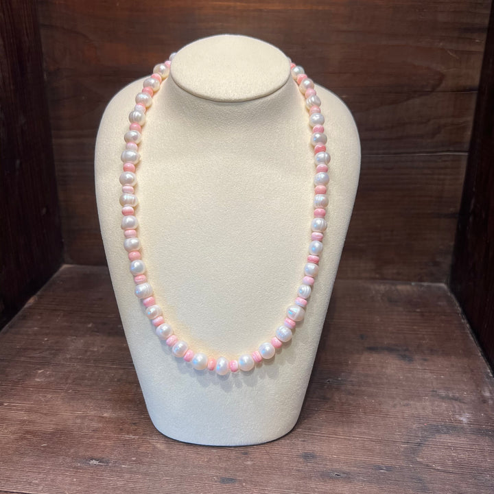 Pink Conch Shell & Freshwater Pearls Necklace