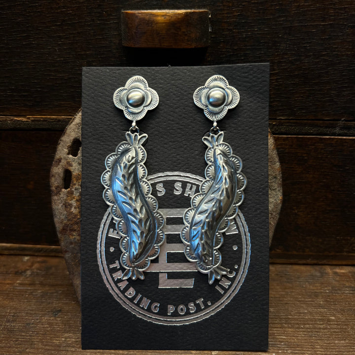 Sterling Silver Repousse Stamped Dangle Earrings