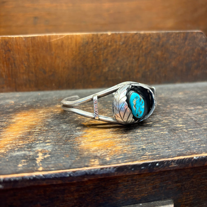 Vintage Blue Diamond NV Turquoise Leaf Shadow Box Cuff