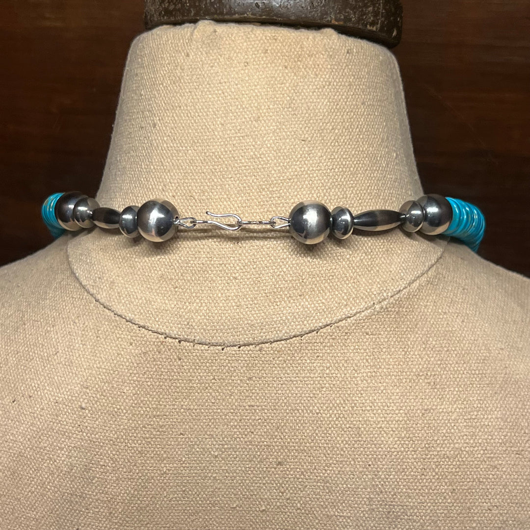 Heshi Turquoise & Navajo Peals 12mm Necklace 23”