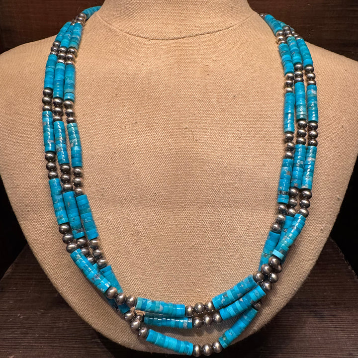 Turquoise and 6mm Navajo Pearl Multi Strand 28” Nacklace