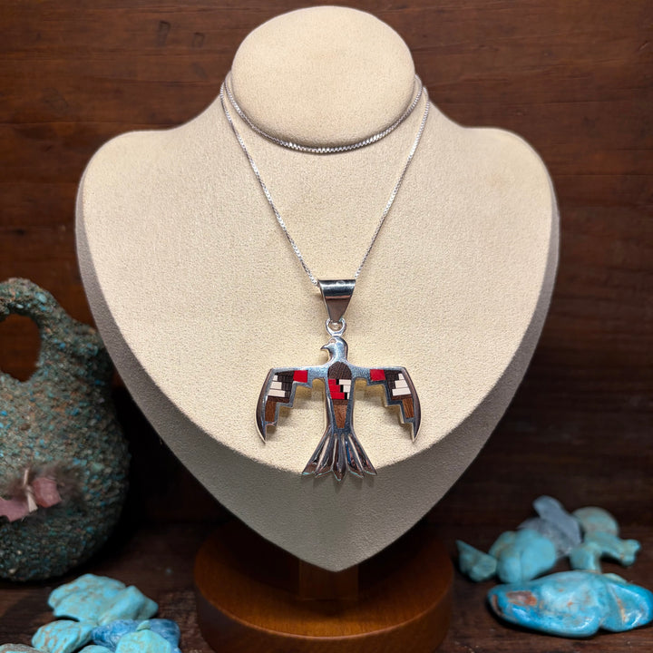 Red Feather Inlay Thunderbird Pendant