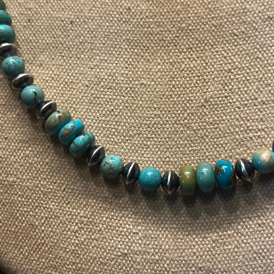 Campitos Rondelle Turquoise & 8mm Navajo Saucer Necklace 24”