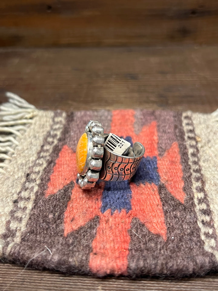 Orange Spiny & Fresh Water Cluster Adjustable Ring