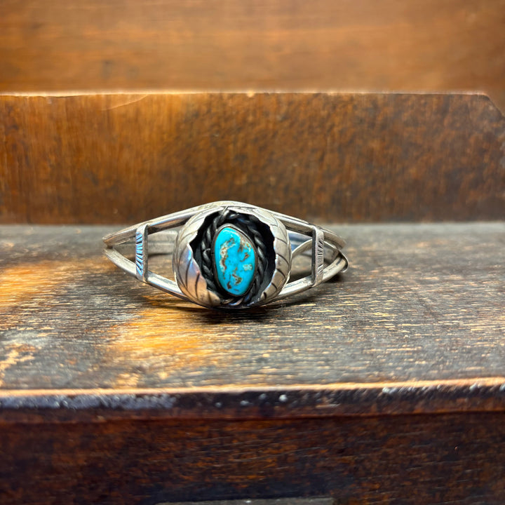 Vintage Blue Diamond NV Turquoise Leaf Shadow Box Cuff