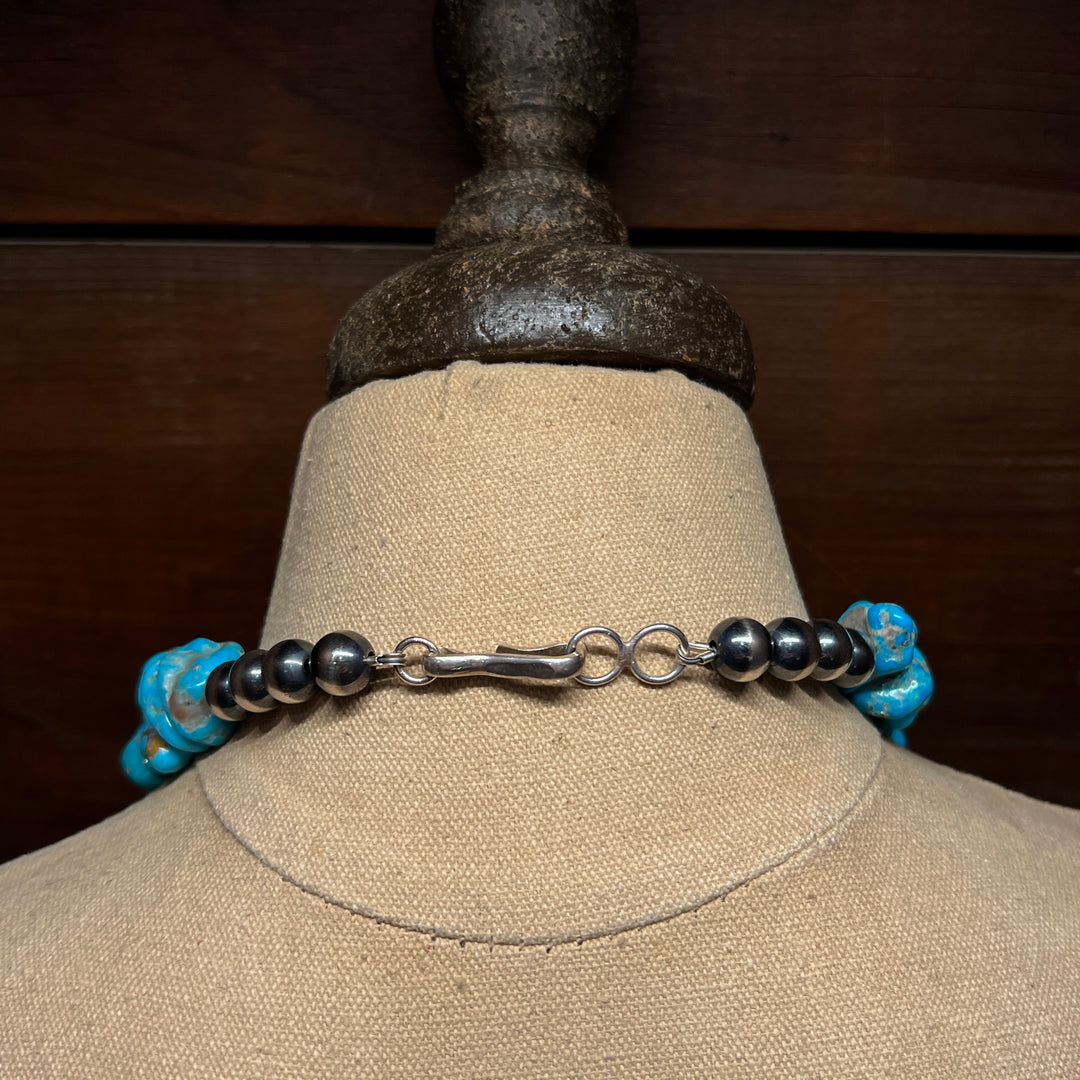 Campitos Turquoise Large Nugget 8mm Navajo Pearl Necklace 18”