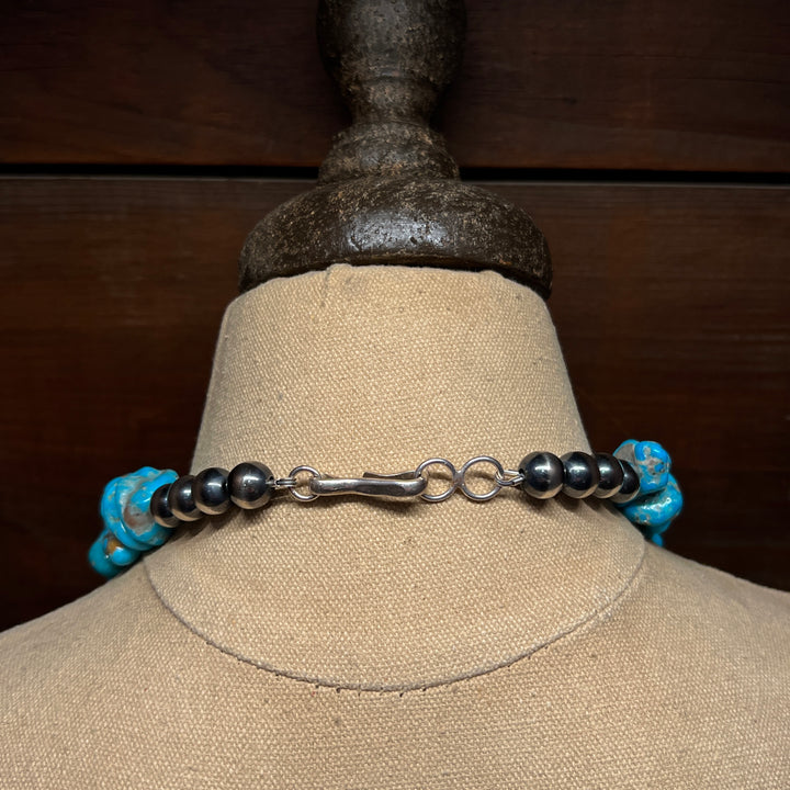 Campitos Turquoise Large Nugget 8mm Navajo Pearl Necklace 18”