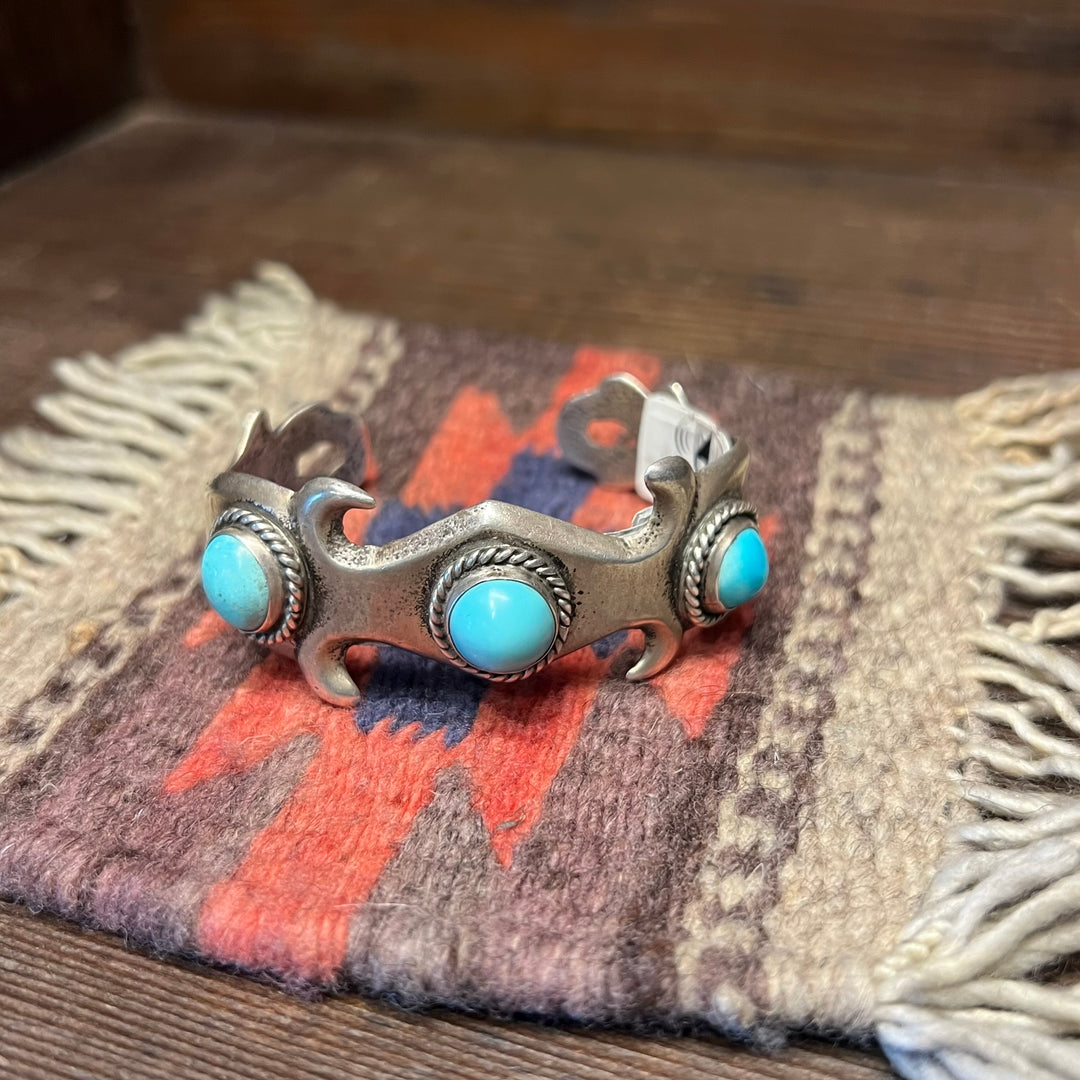 Vintage Persian Turquoise Sandcast 1960's Cuff