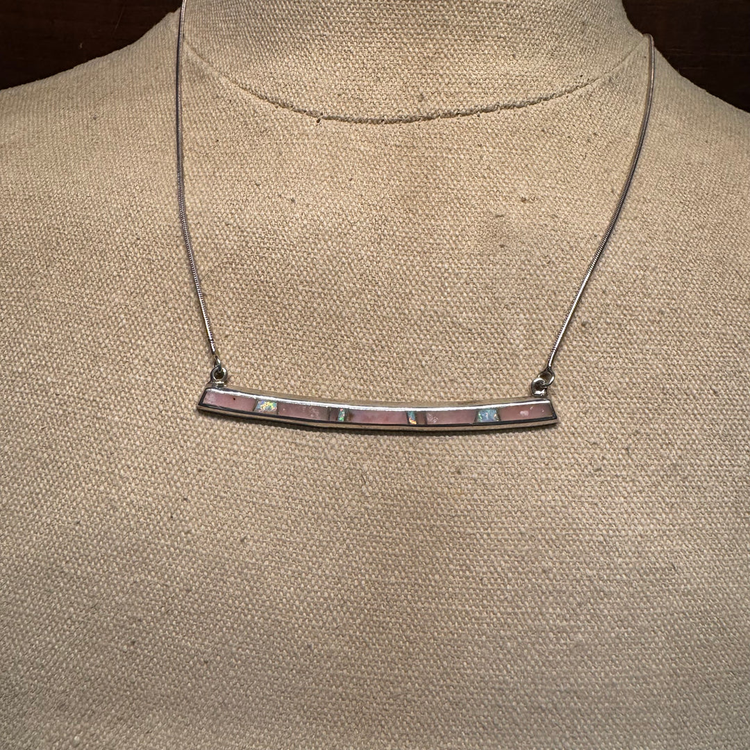 Peruvian Opal Stone Thin Slab Inlay Necklace 18"