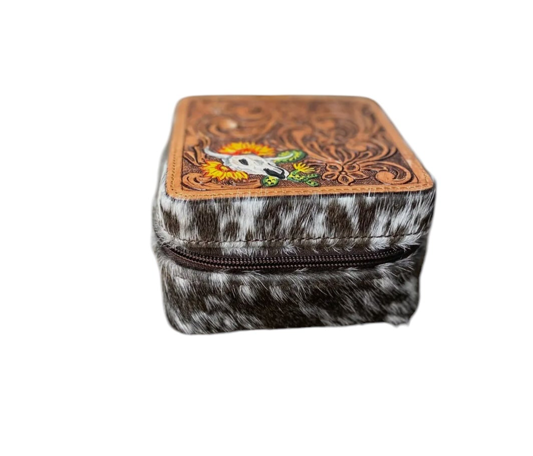 Cow Skull Leather Jewelry Box 
