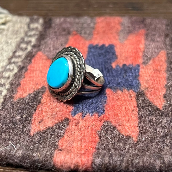 Arizona Turquoise 1" Long Vintage 1970's Sterling Silver Ring Size 6