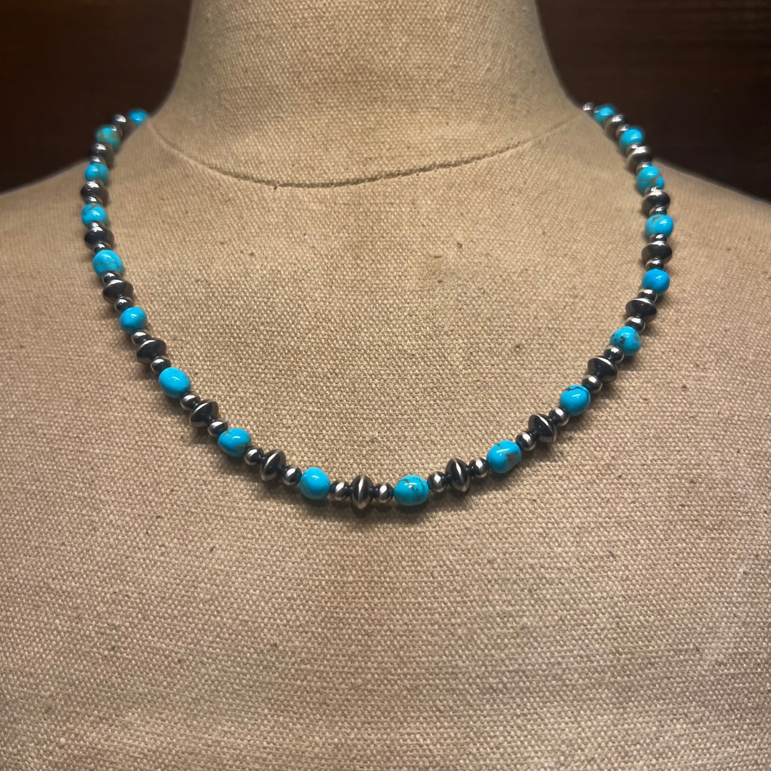 Turquoise 6mm & Saucer Necklace