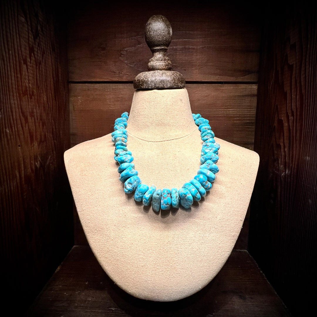 Campitos Turquoise Large Nugget 8mm Navajo Pearl Necklace 18”