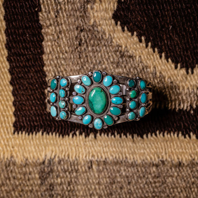 Vintage Fox Turquoise Cluster Cuff, c.1950