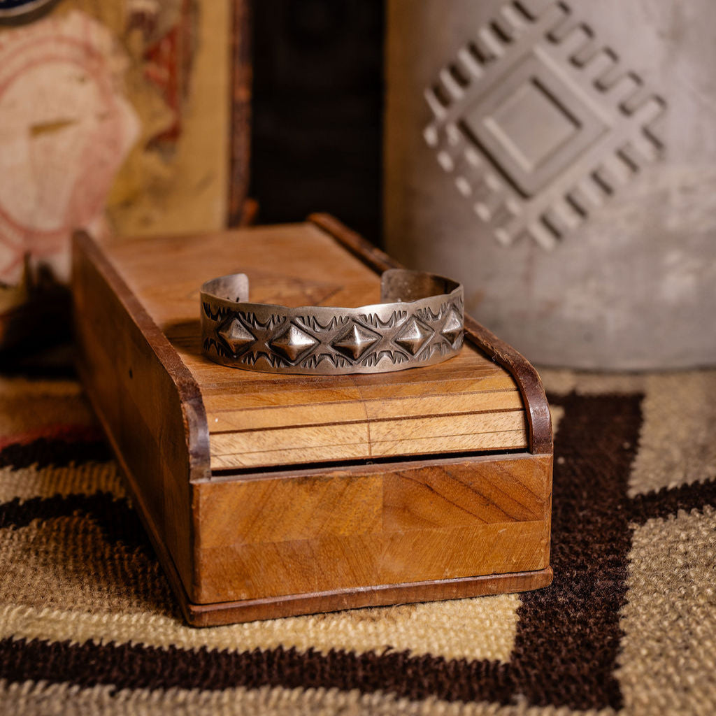 Hand Stamped Diamond Cuff