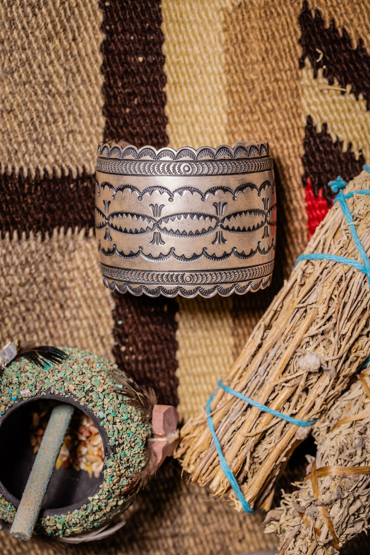 Vintage Hand Stamped Wide Cuff