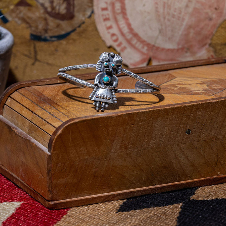 Vintage Sterling Silver Kachina Cuff Bracelet