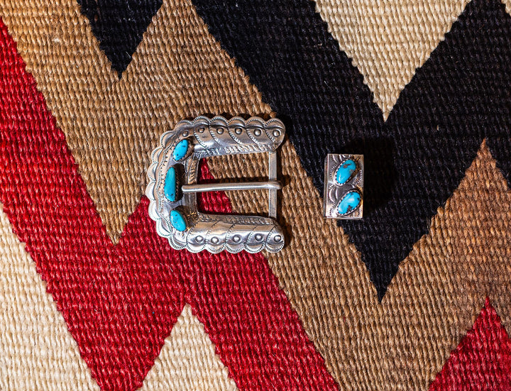 Vintage Sterling Silver Turquoise Ranger Buckle Set