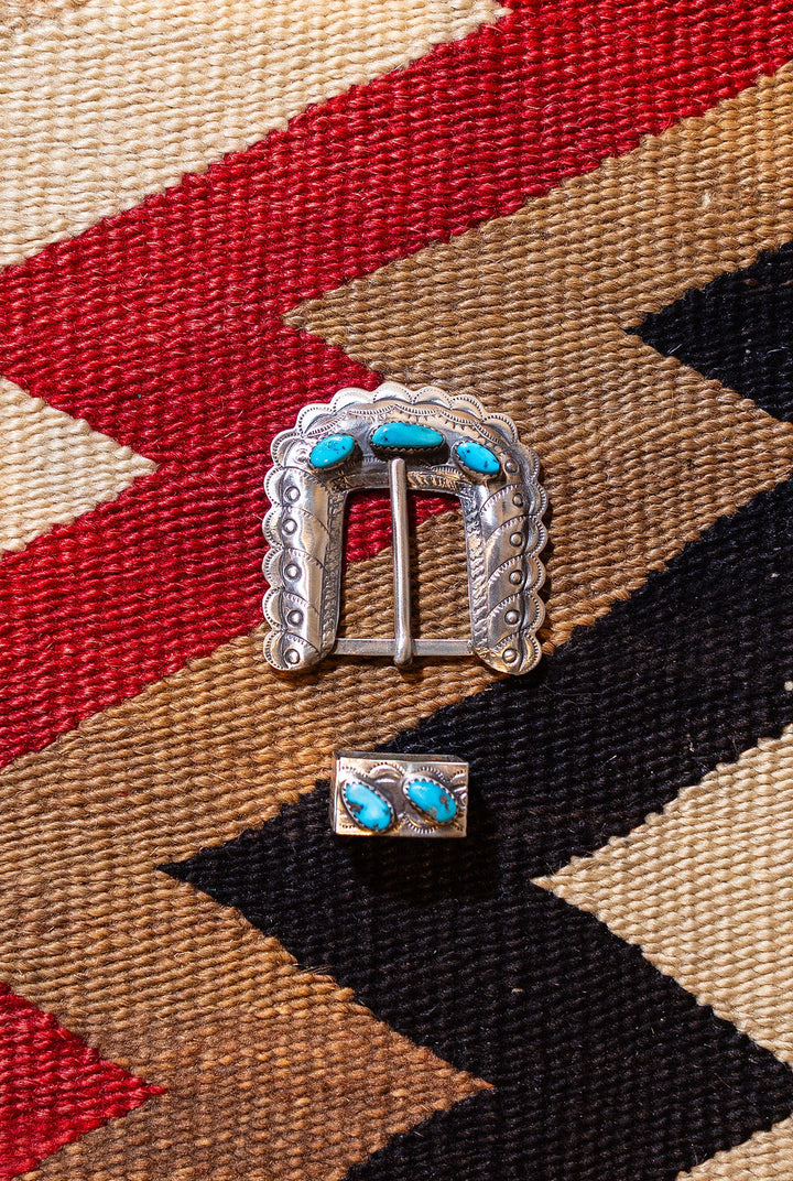 Vintage Sterling Silver Turquoise Ranger Buckle Set