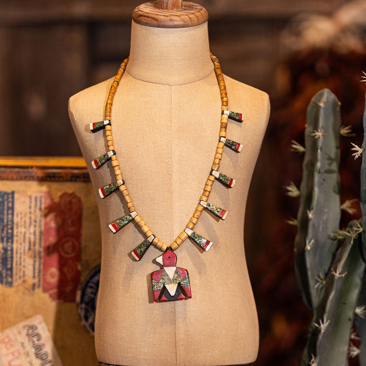 Vintage Depression Era Mosaic Thunderbird Necklace