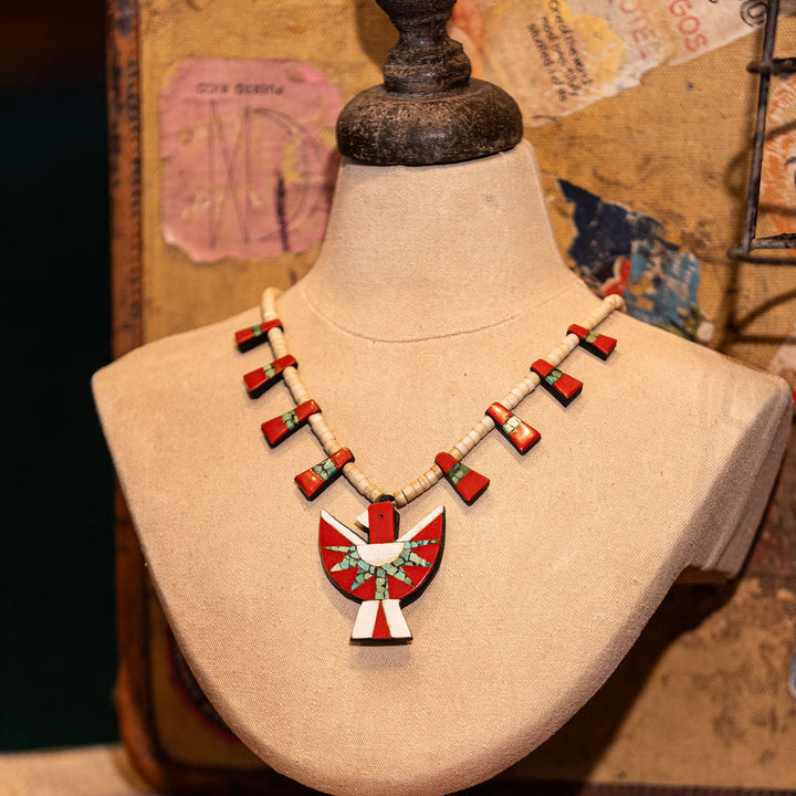 Vintage Santo Domingo Depression Mosaic Thunderbird Necklace