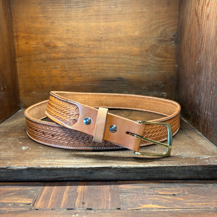 Basket Weave Oiled Natural Leather Belt