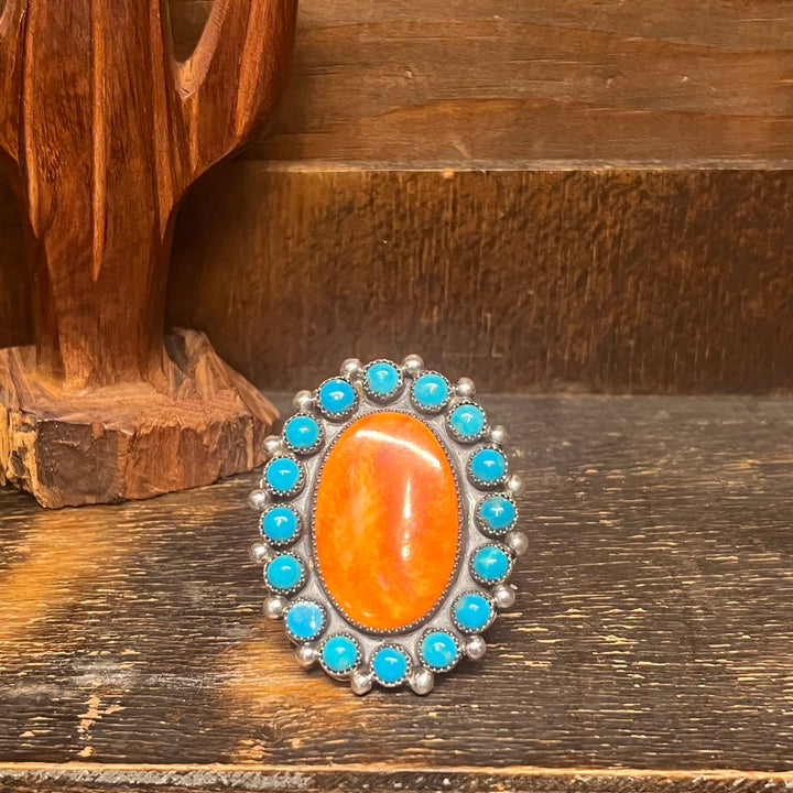 Orange Spiny Turquoise Ring