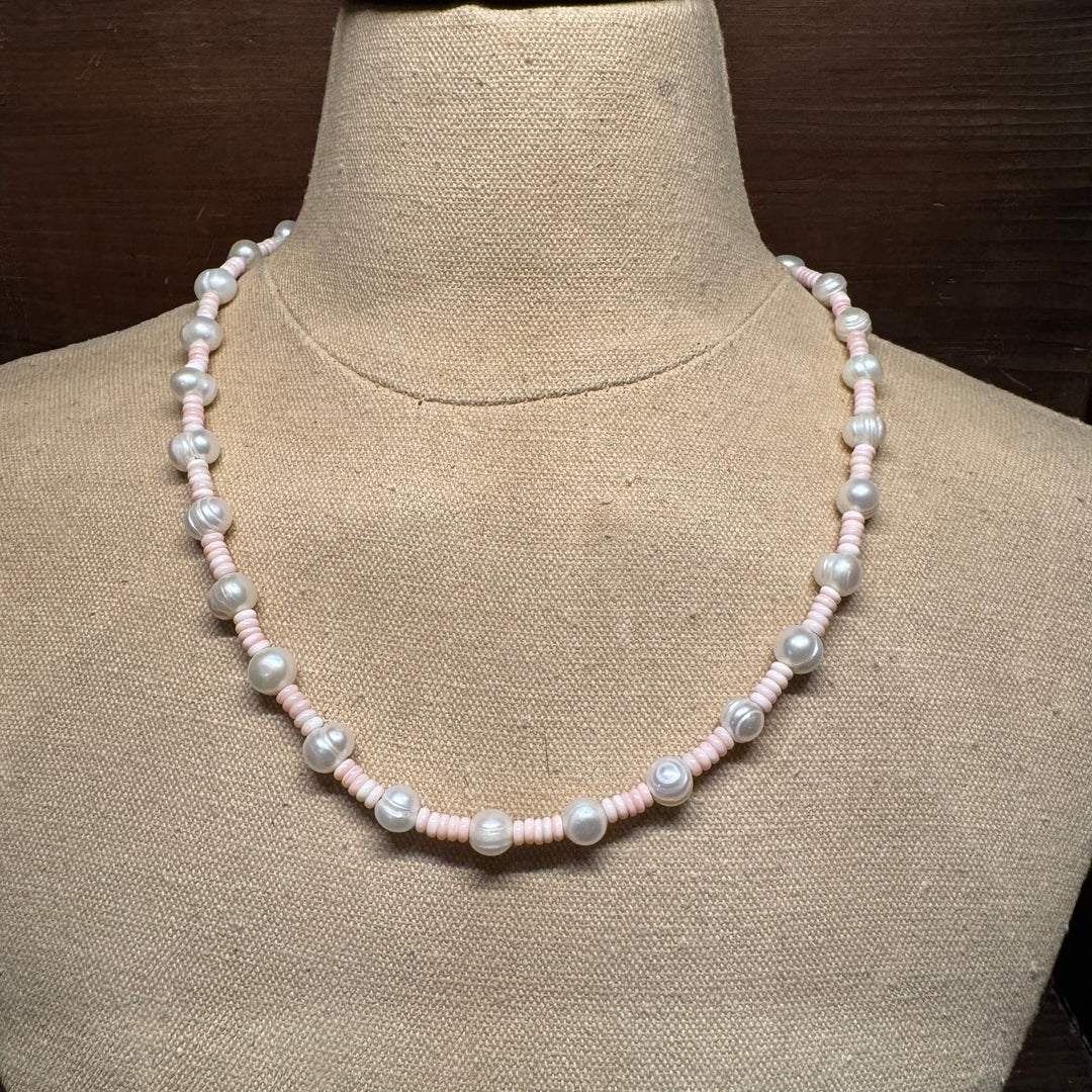 Freshwater Pearl and Pink Conch Necklace