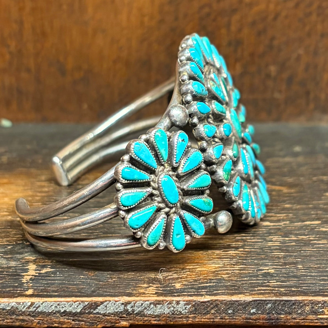 Vintage Zuni 3 Cluster Turquoise Cuff