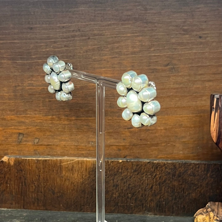 Freshwater Pearl Oval Cluster Earrings