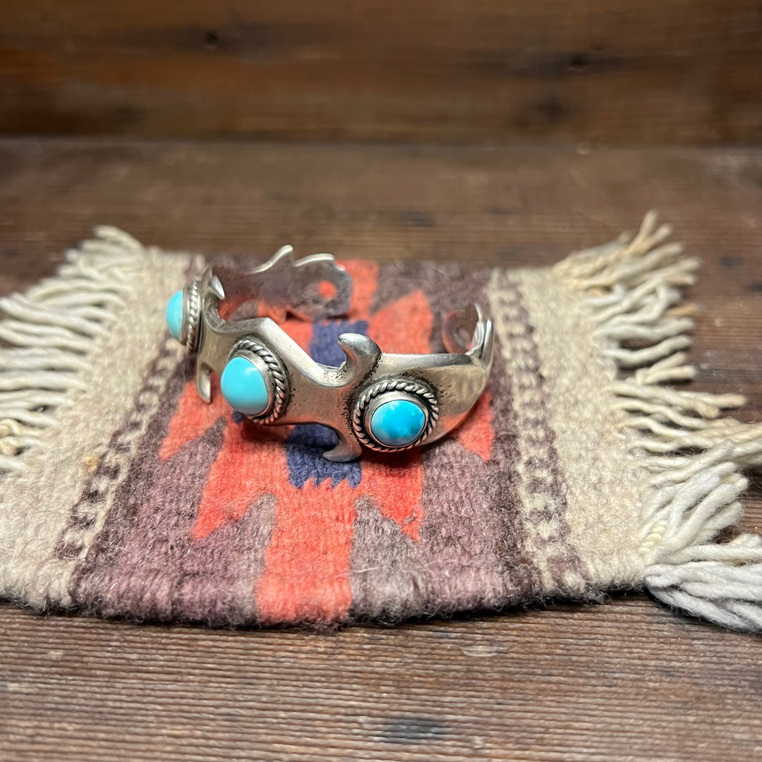 Vintage Persian Turquoise Sandcast 1960's Cuff