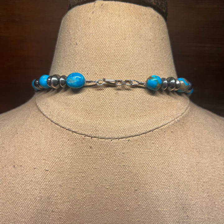 Turquoise & Navajo Pearl Saucers Necklace 22”