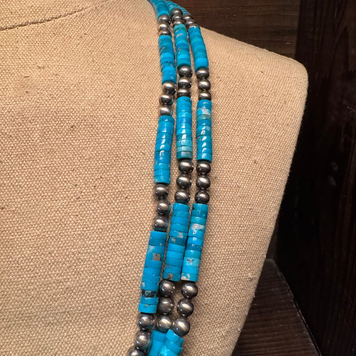 Turquoise and 6mm Navajo Pearl Multi Strand 28” Nacklace