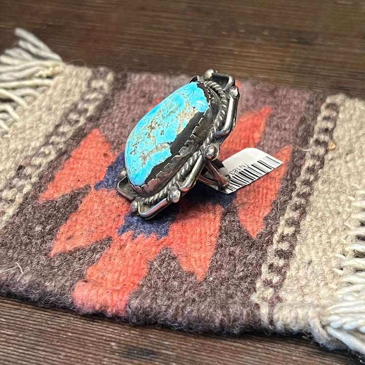 Arizona Turquoise Large 1-7/8 Long Vintage 1970's Navajo Sterling Silver Ring Size