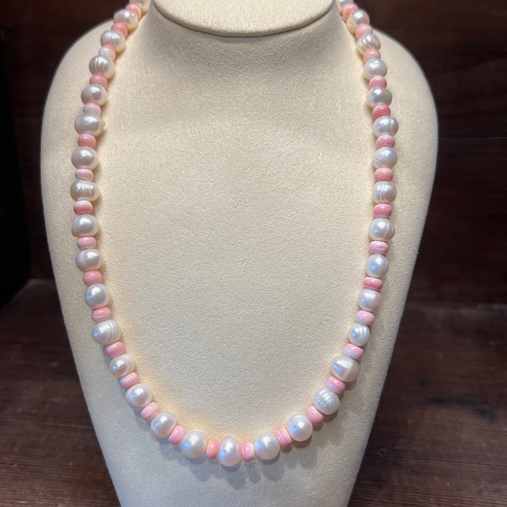 Pink Conch Shell & Freshwater Pearls Necklace