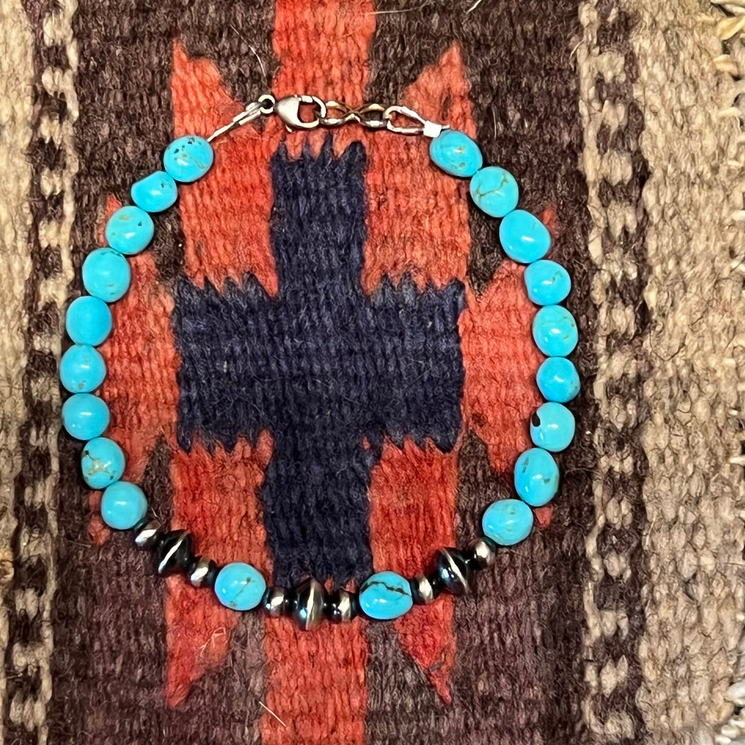 5mm Turquoise & Pearl 7” Bracelet