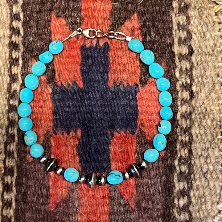 5mm Turquoise & Pearl 7” Bracelet