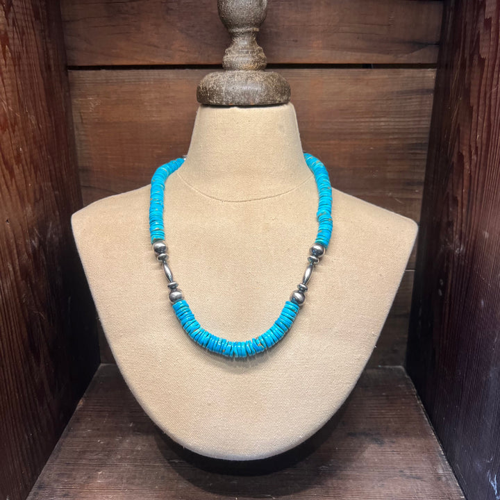 Heshi Turquoise & Navajo Peals 12mm Necklace 23”