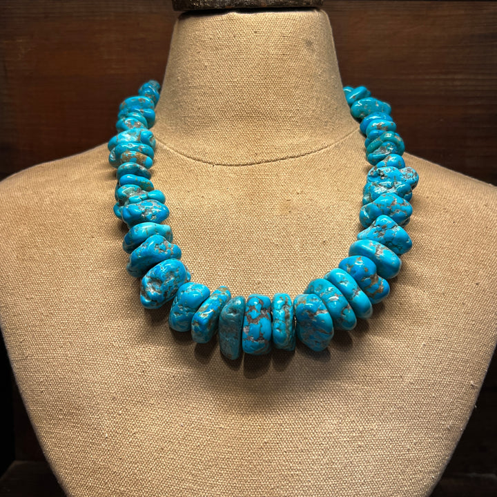 Campitos Turquoise Large Nugget 8mm Navajo Pearl Necklace 18”