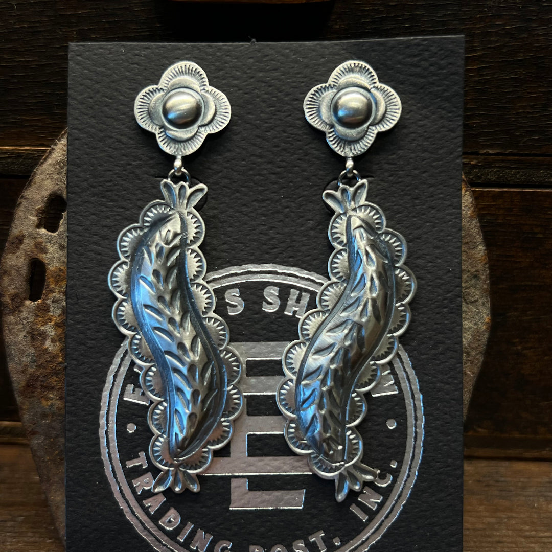 Sterling Silver Repousse Stamped Dangle Earrings