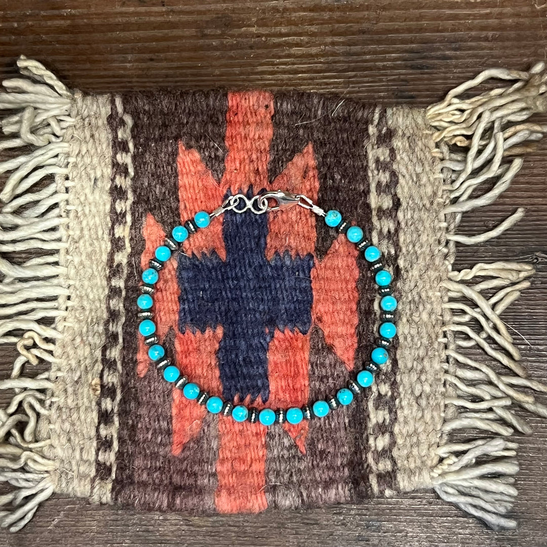 4mm Turquoise & Saucers 9” Anklet