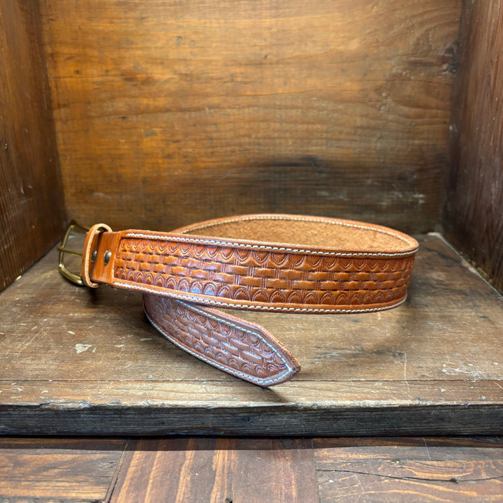 Basket Weave Oiled Natural Leather Belt