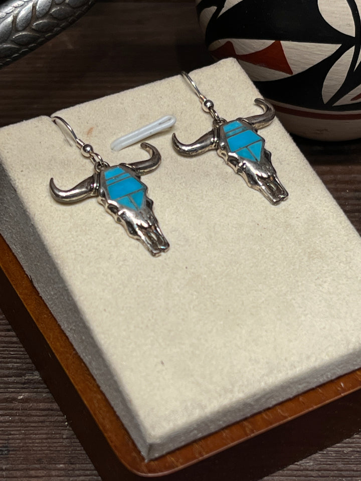 Arizona Blue Turquoise Thin Skull Earrings