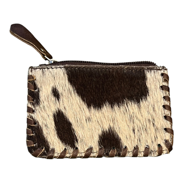 Tooled Leather, Flower Design & Cowhide Coin Pouch 