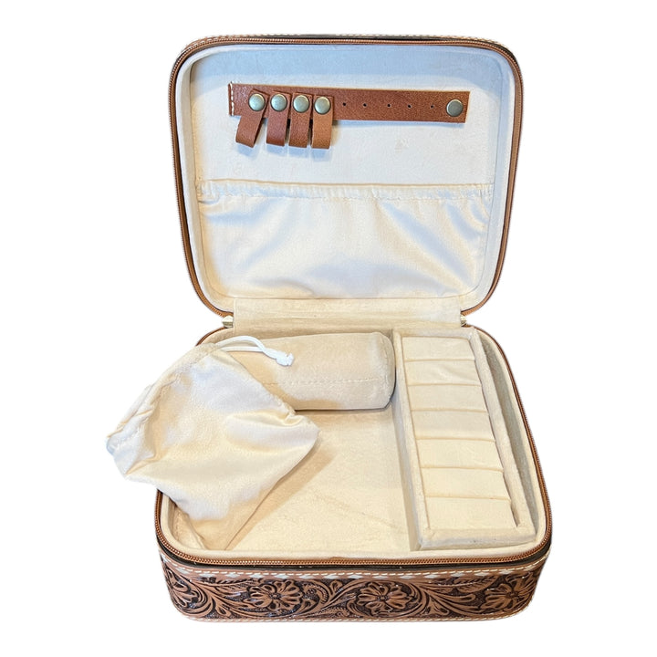 BootStitch Suede Leather & Tooled Jewelry Box 
